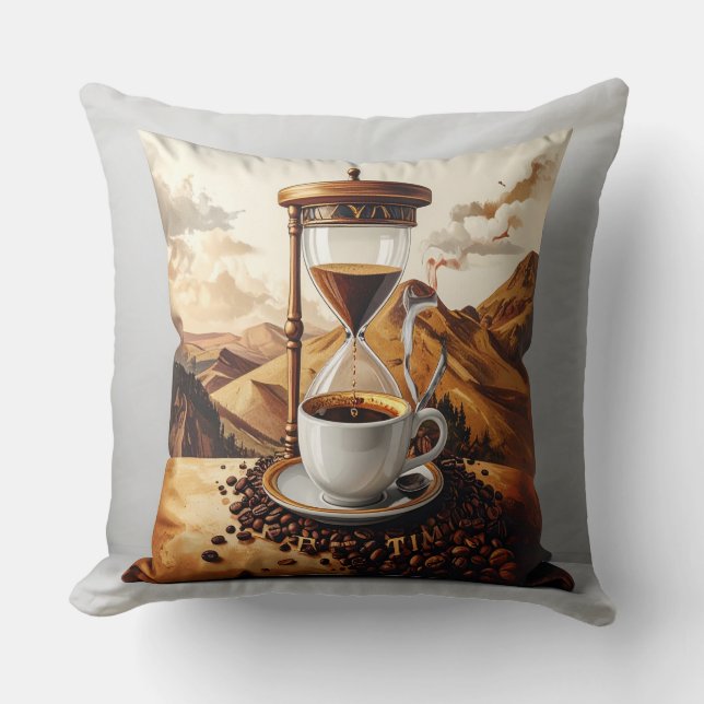 Coussin décoratif "Brew Time" - Sablier et tasse d (Recto)
