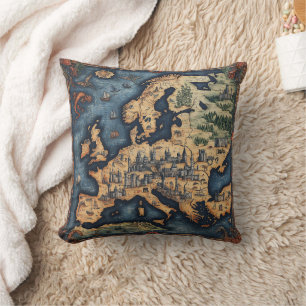 Coussin décoratif carte du monde vintage