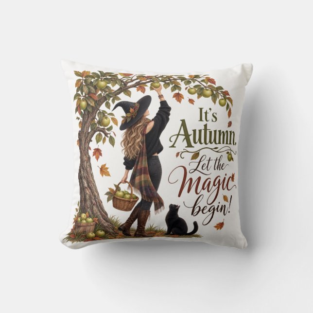 Coussin décoratif Chat et Pommier de la Sorcière M (Recto)