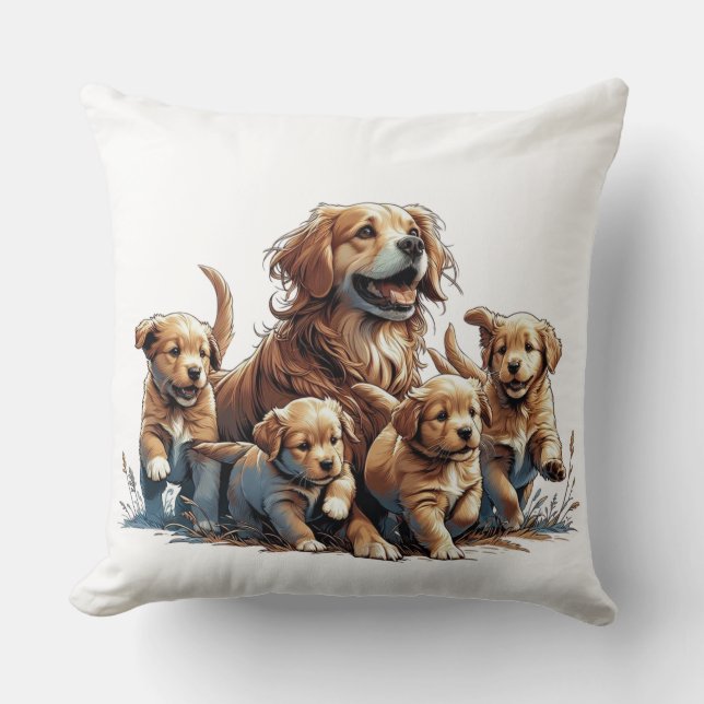 Coussin Décoratif Chien Mère et ses Chiots (Recto)