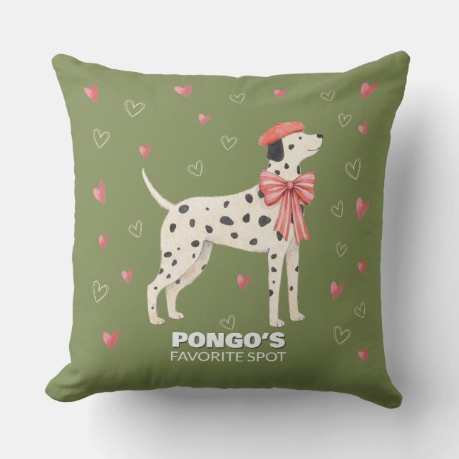 Coussin décoratif chien mignon dalmatien bow heart (Recto)
