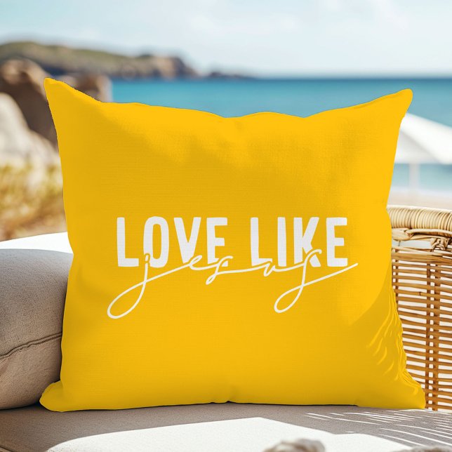 Coussin décoratif chrétien Amour jaune comme Jésus (Créateur téléchargé)