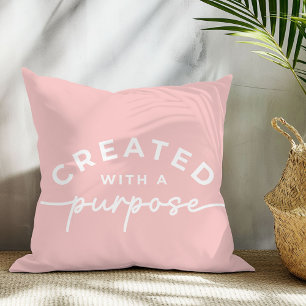 Coussin décoratif citation chrétienne rose blush