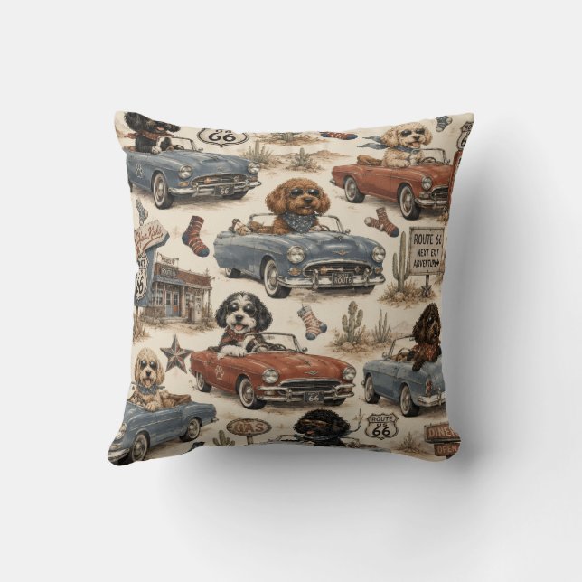 Coussin décoratif Cockapoo Route 66 Rétro (Verso)