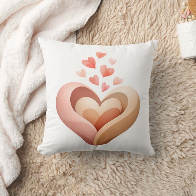 Coussin décoratif Cœurs emboîtés Corail pêche Amou (Couverture)
