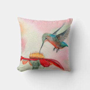 Coussin décoratif colibri art à l'aquarelle