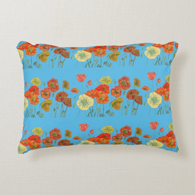 Coussin décoratif Coquelicots orange et bleu (Devant)