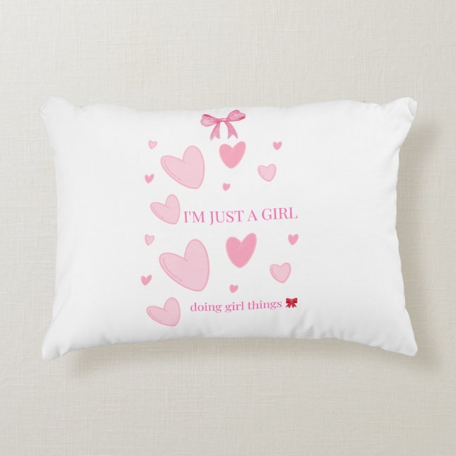 Coussin décoratif Coquette à nœud et cœurs roses — (Devant)