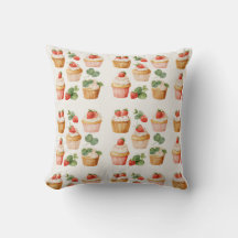 Coussin décoratif Cottagecore Cupcake aux fraises