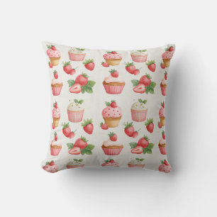 Coussin décoratif Cottagecore Cupcake aux fraises