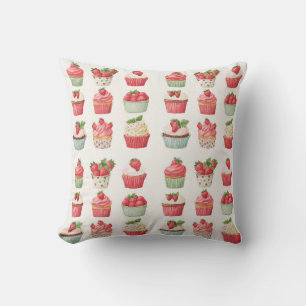 Coussin décoratif Cottagecore Cupcake aux fraises