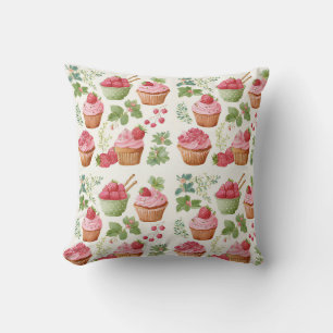 Coussin décoratif Cottagecore Cupcake aux fraises