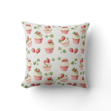 Coussin décoratif Cottagecore Cupcake aux fraises