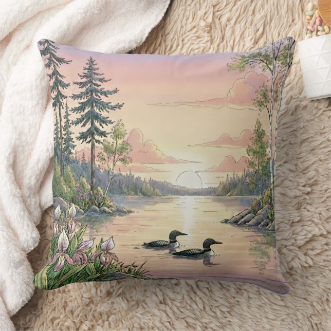 Coussin décoratif Coucher de soleil sur le lac Min (Couverture)