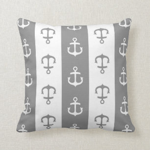 Coussin décoratif d'Ancre nautique de gris de