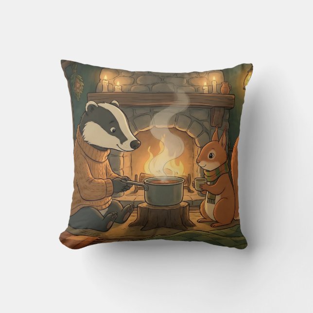 Coussin décoratif d'animaux de forêt au feu de cam (Recto)
