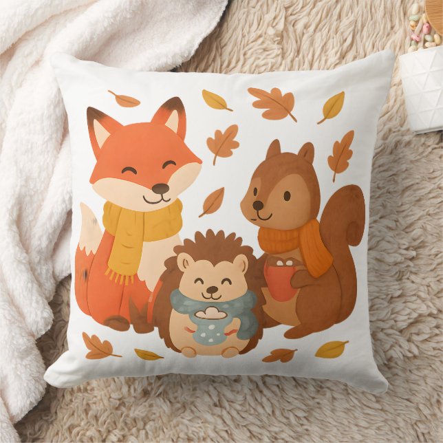 Coussin décoratif d'animaux de la forêt automnale  (Couverture)