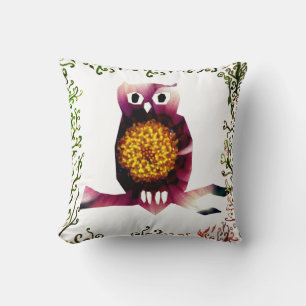 Coussin décoratif d'art floral de hibou, hibou