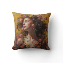 Coussin décoratif d'art floral Déesse en fleurs