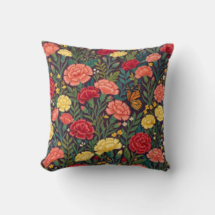 Coussin décoratif d'art folklorique – Œillets et p