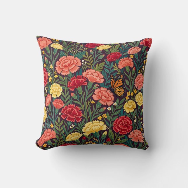 Coussin décoratif d'art folklorique – Œillets et p (Recto)