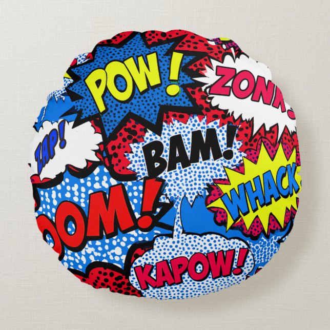 Coussin décoratif d'art pop de bande dessinée colo (Devant)