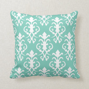Coussin décoratif de damassé de turquoise