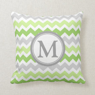 Coussin décoratif de monogramme gris de Chevron d
