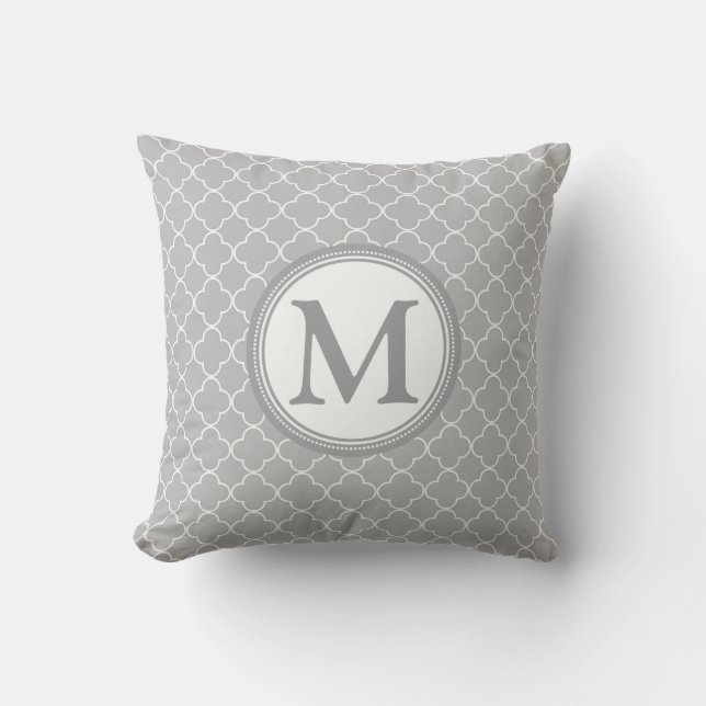 Coussin décoratif de monogramme gris de Quatrefoil (Recto)