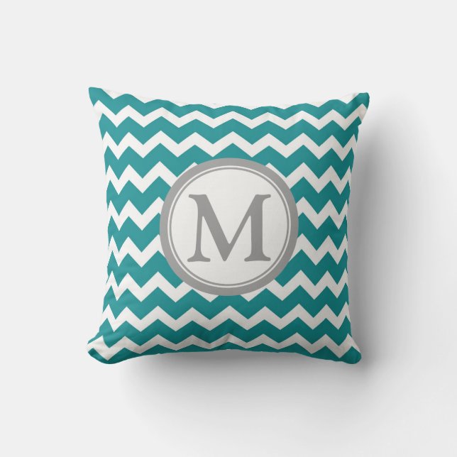 Coussin décoratif de monogramme gris turquoise de (Recto)