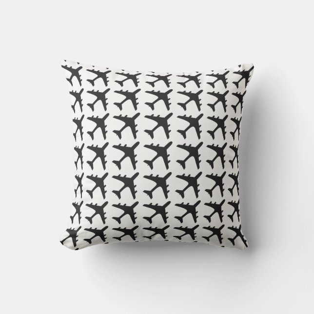 Coussin décoratif de motif d'avion noir blanc (Recto)