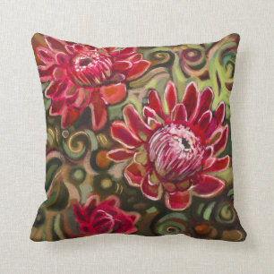 Coussin décoratif de motif floral tropical rouge