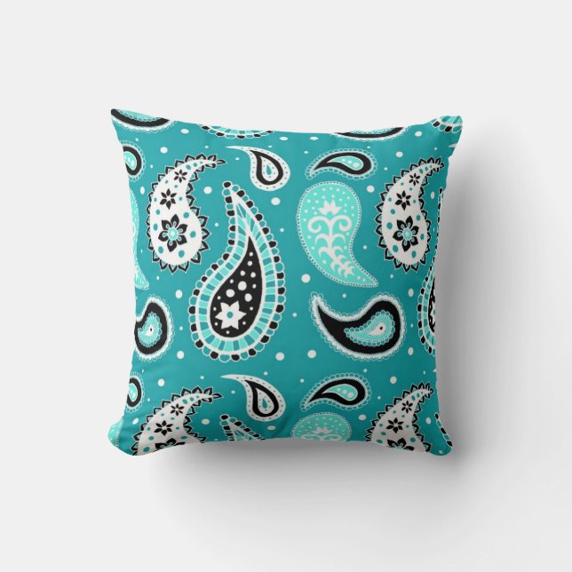 Coussin décoratif de motif noir turquoise de (Recto)