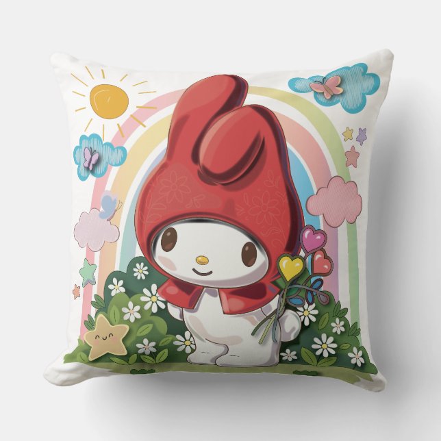 Coussin décoratif de nurserie Lapin mignon et fleu (Recto)