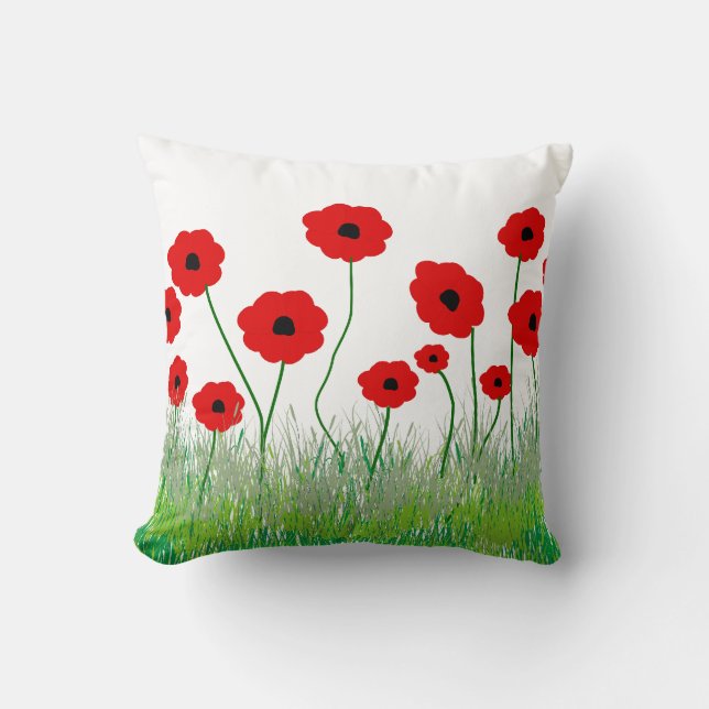 Coussin décoratif de pavots rouges (Recto)