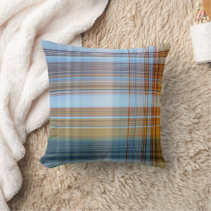 Coussin décoratif de plaid orange bleu classique