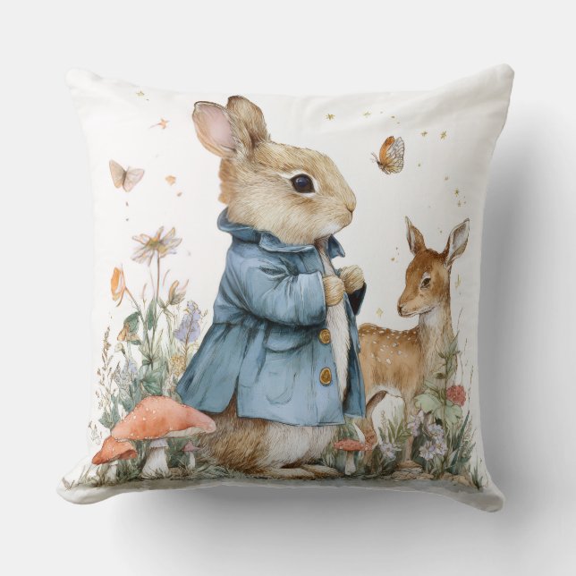 Coussin décoratif de printemps lapin cerf fleurs (Recto)