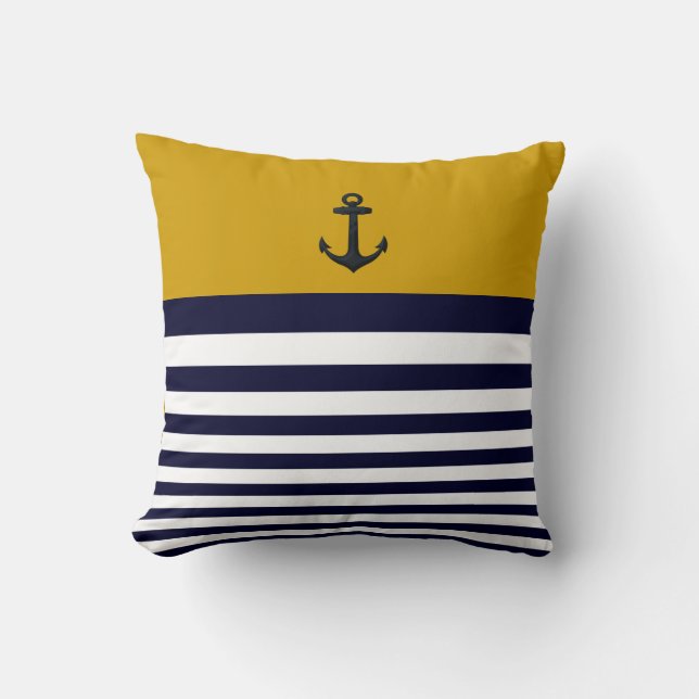 Coussin décoratif de rayures nautiques d'Ancre de (Recto)