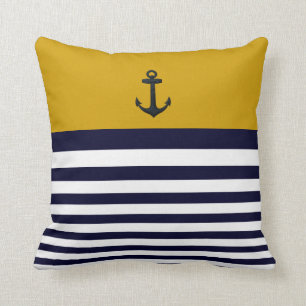 Coussin décoratif de rayures nautiques d'Ancre de