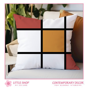 Coussin décoratif de style Mondrian couleur or rou