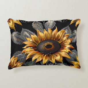 Coussin décoratif de tournesol en or et en argent