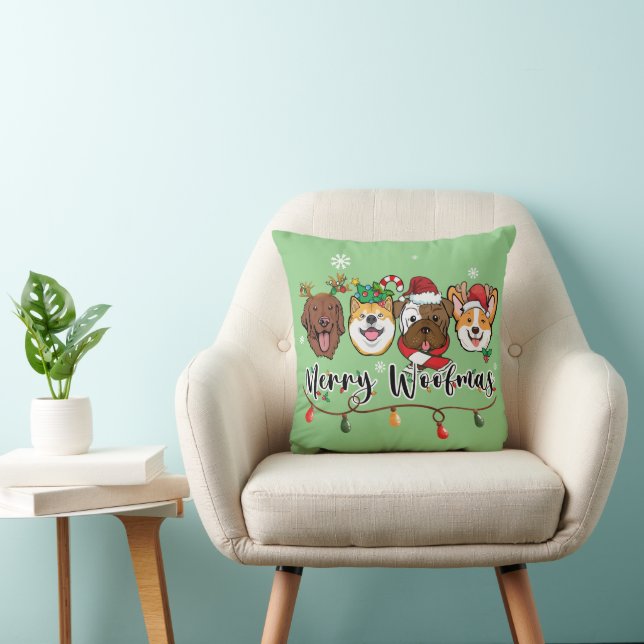 Coussin décoratif de typographie Joyeux Woofmas (Chaise)