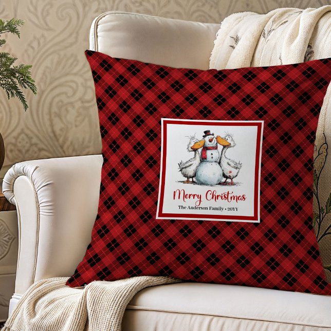 Coussin décoratif drôle de Noël avec une oie fanta (Christmas Funny Goose Whimsical Pillow Decor)