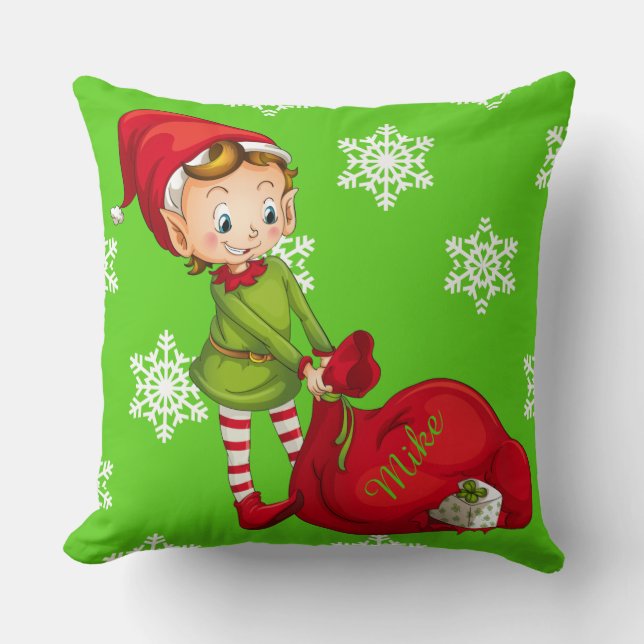 Coussin décoratif du lutin de Noël du Père Noël (Recto)