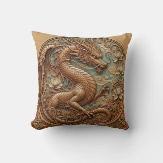 Coussin décoratif effet sculpture sur bois dragon
