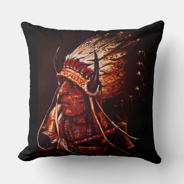 Coussin décoratif "El Reno Chief" amérindien (Recto)