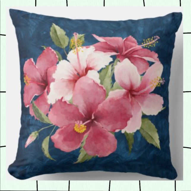 Coussin Décoratif élégant floral marine bleu féminin migno (Créateur téléchargé)