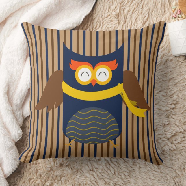 Coussin décoratif en coton à rayures et chouette S (Couverture)