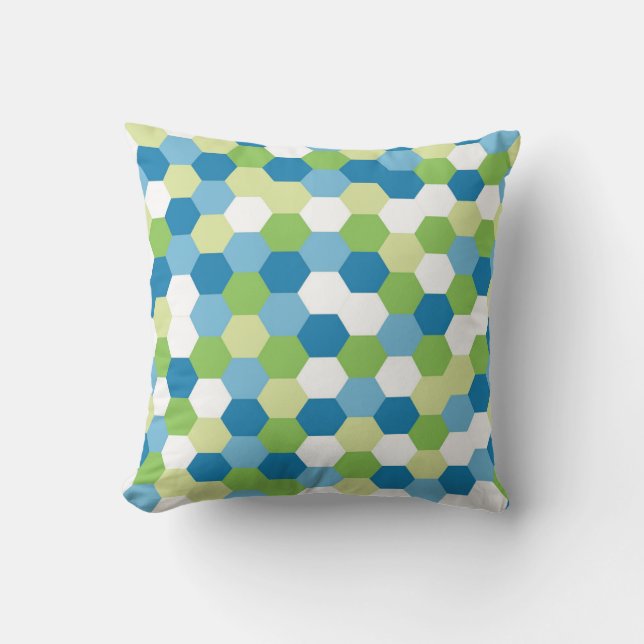  Coussin décoratif en mosaïque hexagonale bleue et (Recto)