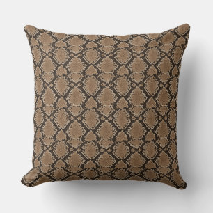 coussin décoratif en peau de serpent marron